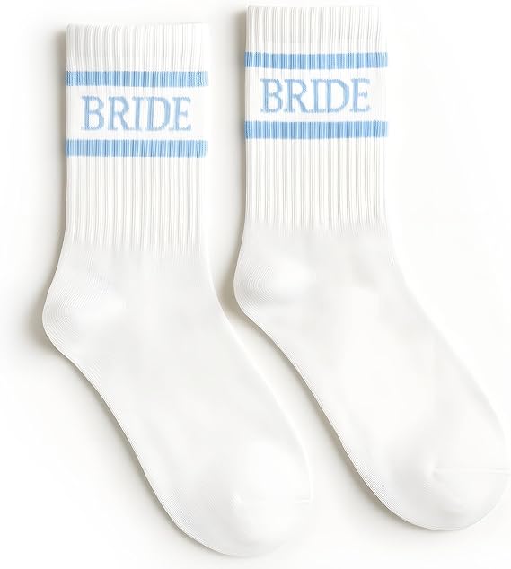 Bride Socks, White + Blue | Bride To Be Something Blue Gift, Bachelorette Decorations, Wedding Day Slippers, Bridal Footwear Gift