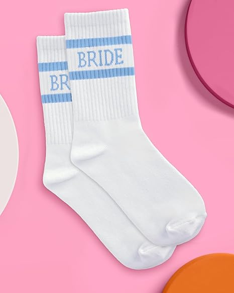 Bride Socks, White + Blue | Bride To Be Something Blue Gift, Bachelorette Decorations, Wedding Day Slippers, Bridal Footwear Gift