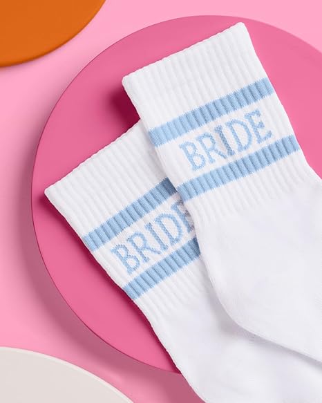Bride Socks, White + Blue | Bride To Be Something Blue Gift, Bachelorette Decorations, Wedding Day Slippers, Bridal Footwear Gift