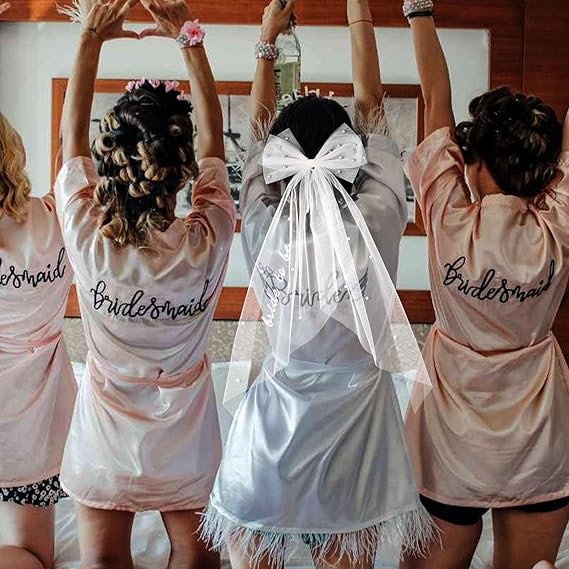 Bride to Be Embroidered Hair Bow Veil for Bachelorette Party Bridal Shower Tulle Pearl 2 Tier Bow Veil Engagement Accessory Bride Gift Velos De Novia