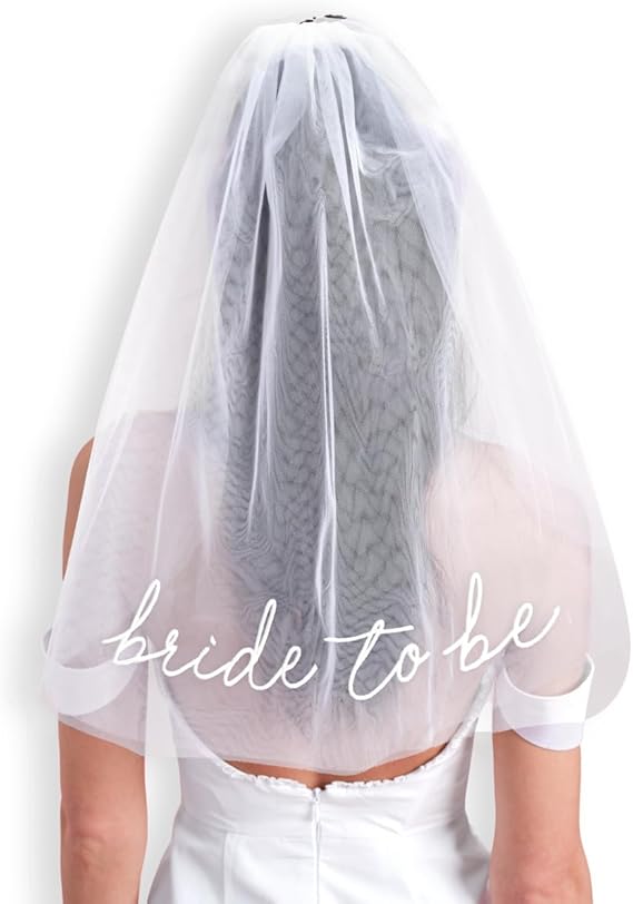 Bachelorette Bride To Be Embroidered Veil | BachParty Accessory, Bride To Be Headband Decorations, White Headpiece Bridal Shower Gift, Engagement Supplies, Wedding, Bridesmaid Favors