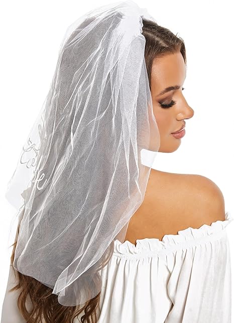 Bachelorette Bride To Be Embroidered Veil | BachParty Accessory, Bride To Be Headband Decorations, White Headpiece Bridal Shower Gift, Engagement Supplies, Wedding, Bridesmaid Favors