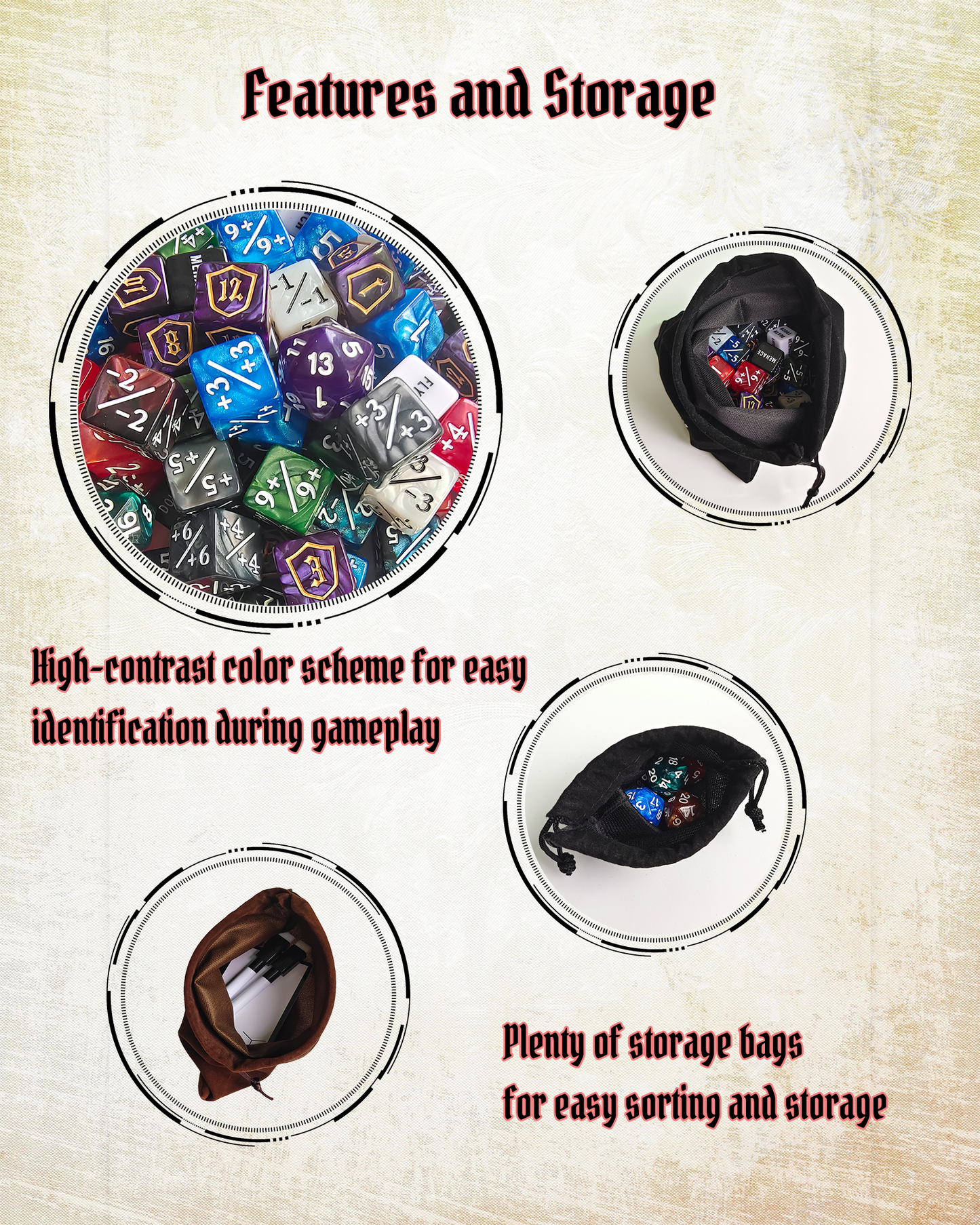 WIETUNV  MTG Dice Set 157 Pieces - D20 Spindown Life Counter with 60 Tokens for Magic The Gathering, Commander EDH Loyalty Counters, +1/+1 Counters, TCG Accessories with Storage Bags